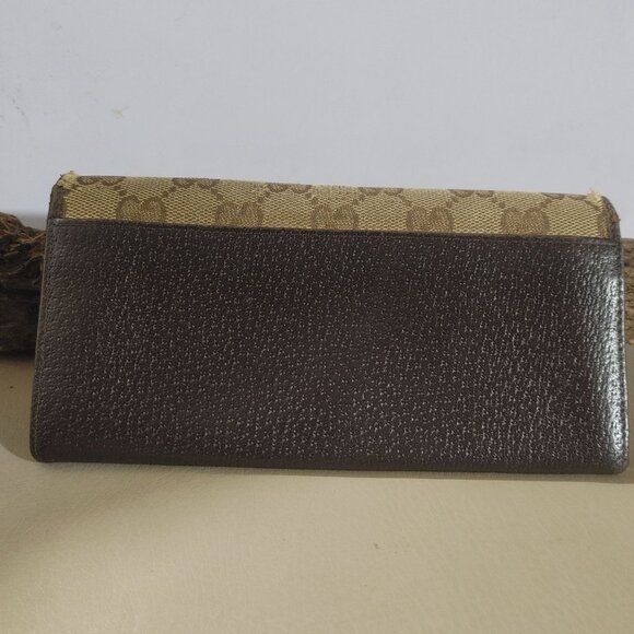 Gucci Logo Long Wallet Brown MonogramCanvas Leather Vintage Fair - Picture 15 of 16
